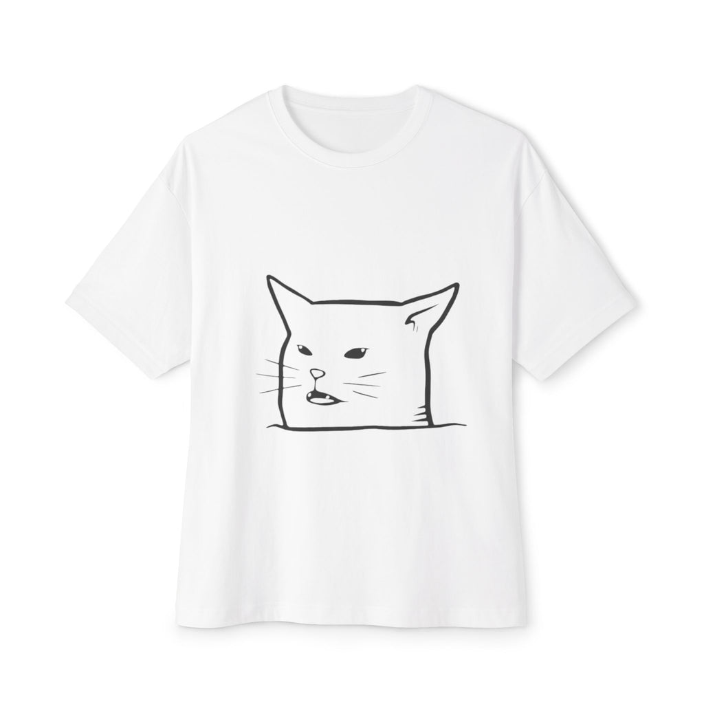 Cat Meme Tee — Surprised Cat Line Art Oversized T‑Shirt